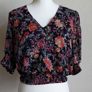 Purple and Orange Floral, loose-fitting shirt